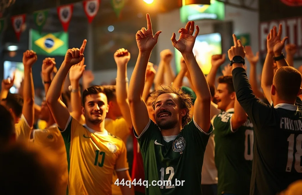 Torcedores brasileiros comemorando um gol juntos em um bar